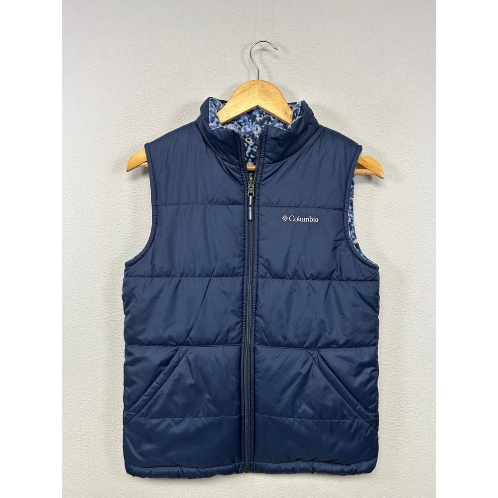 Columbia Reversible Gorpcore Outdoorsy Girl L 14/16 Navy Blue Puffer Fleece Vest